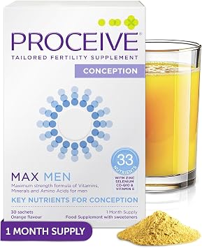 Proceive  MAX Men- Fertility Supplement for Conception - Vitamins & Minerals for Men Trying to Conceive - Selenium, Zinc, Co Q10, Vitamin D - 30 Sachets 1 Month Supply - Vegan
