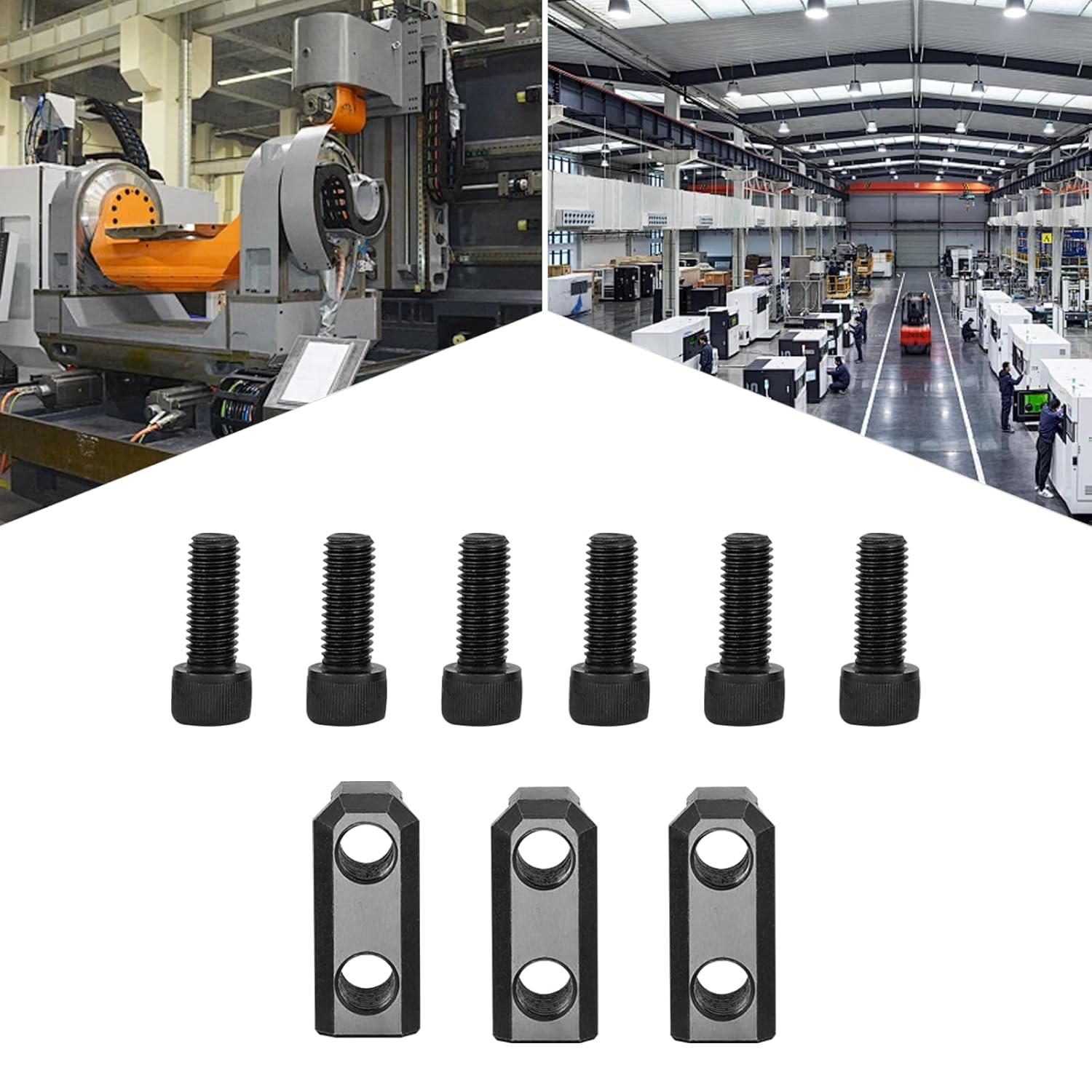 3 PCS T Nuts Set, 8" Hydraulic 3-jaw Hollow Chuck Jaws T-Nuts, T Nuts Set with Six M12 Bolts,45# Steel for Processing Various Workpieces (M12)