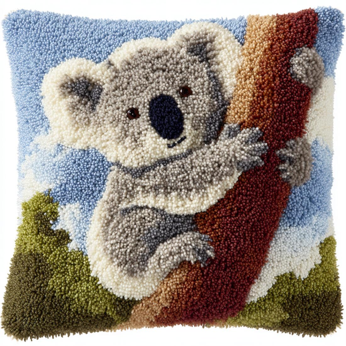 Kitquiver Animal Latch Hook Cushion Craft Kits Koalas in The Tree DIY Latch Hook Kits Pillowcase Embroidery,Knitting,Gift for Adults/Beginners 17x17In