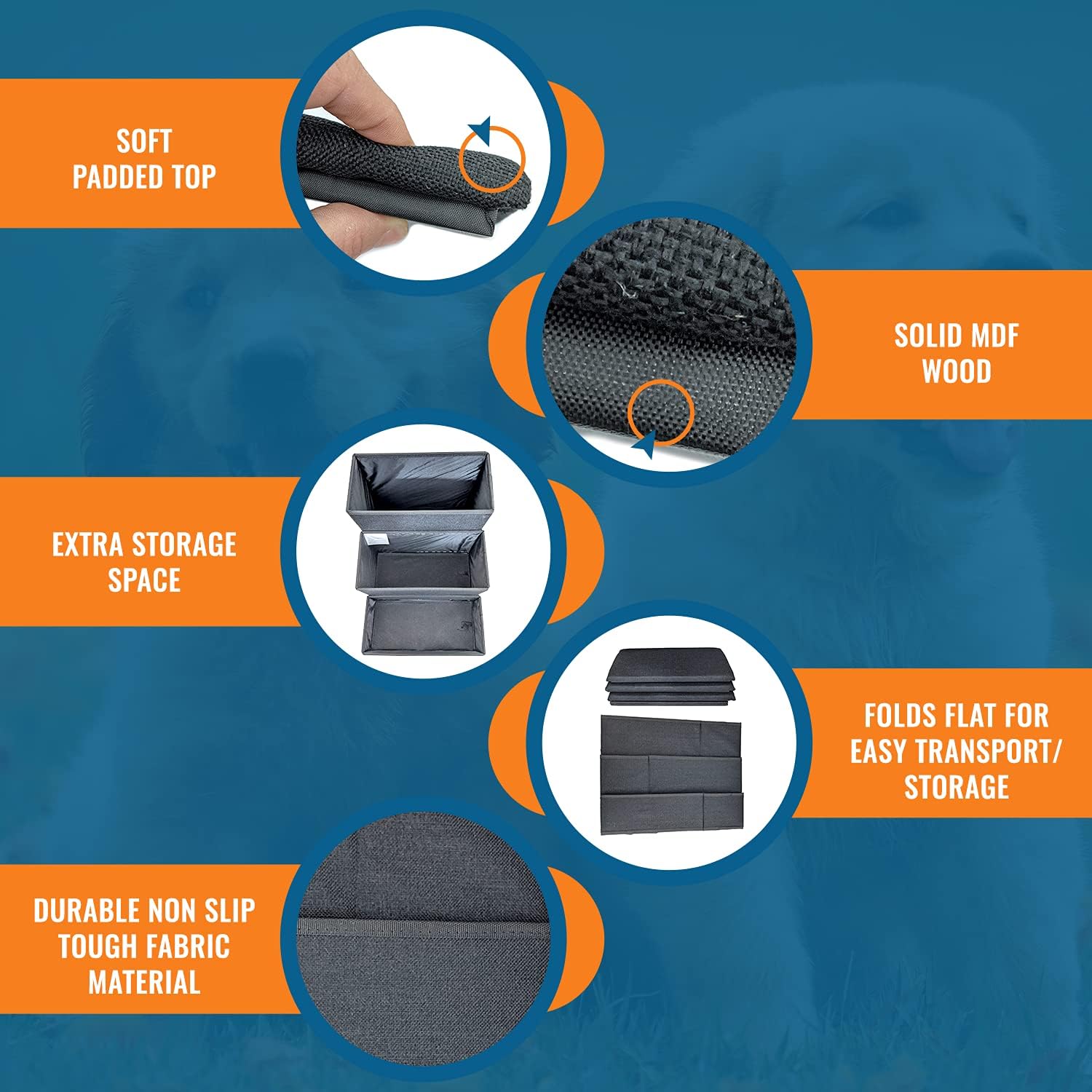 Bundaloo Dog Stairs with Storage - Foldable & Non-Slip 3-Layer Steps for Small & Medium Puppies, Cats - Spacious Compartment for Toys, Treats - Holds up to 100 lbs. - 14.75 x 13 x 18 Inches (Black)