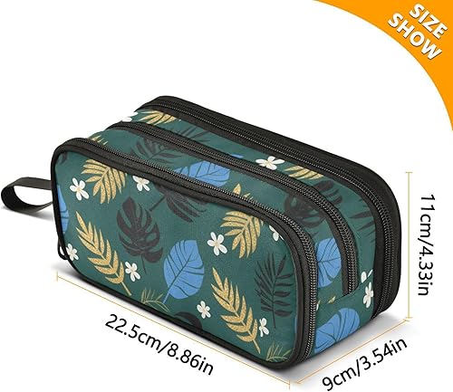 Miniatura 3 de Nylon Zippered Pencil Bag Tropical Leaf Flower Olive Blue Large Capacity Pencil Case Organizer Stationery Bag for Preppy School Boys estuche para