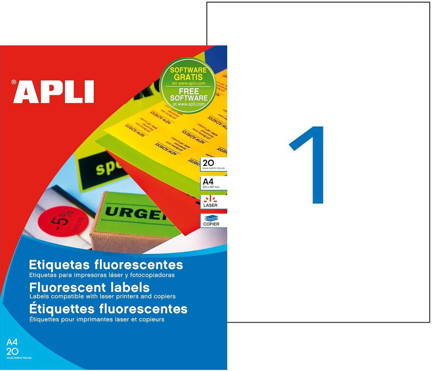 Laser Labels 210 x 297 mm Pack of 20 Fluorescent Red