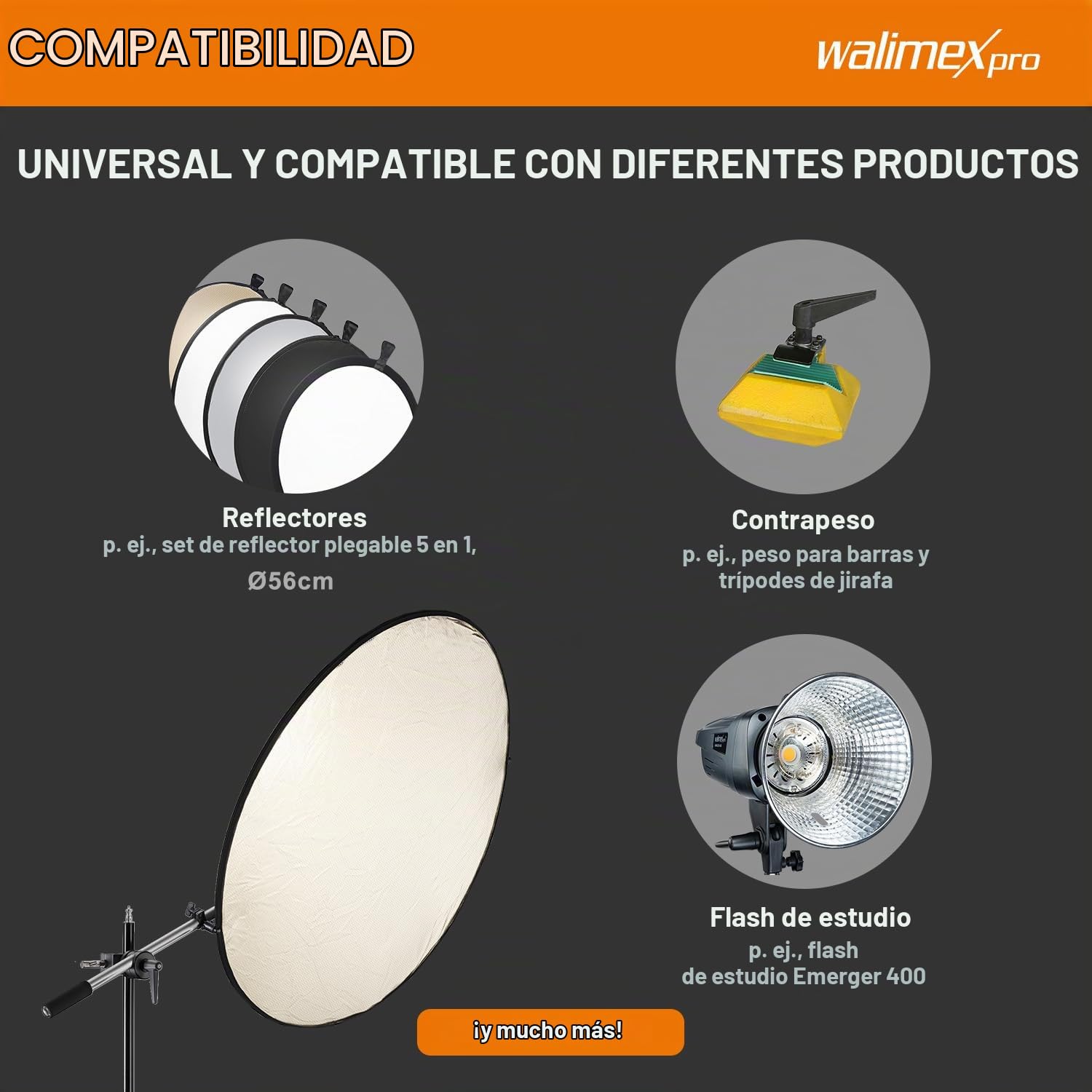 Walimex Pro - Soporte del Reflector con Fijaciones, 44-150 cm (incl. bolsa de transporte)