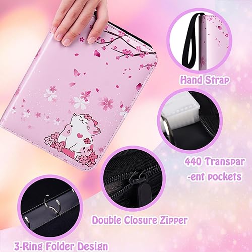 Miniatura 4 de CLOKORIA Carpeta de tarjetas para regalos de niñas, 440 tarjetas coleccionables con 55 fundas, 4 bolsillos para colección de tarjetas de juego TCG,