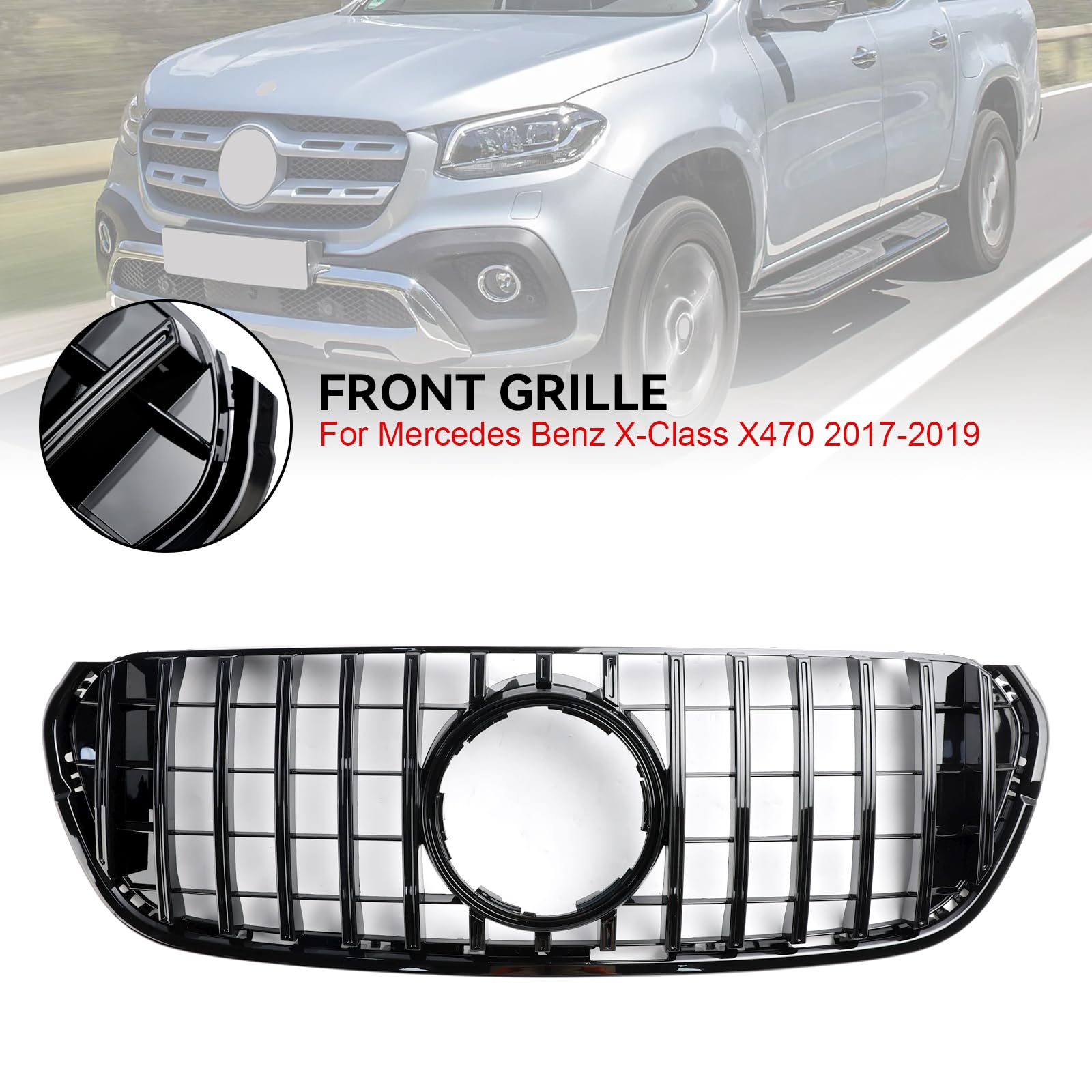 Front Bumper Grille Grill Adatto per Mercedes X-Class X470 2017-2019 (No Logo)