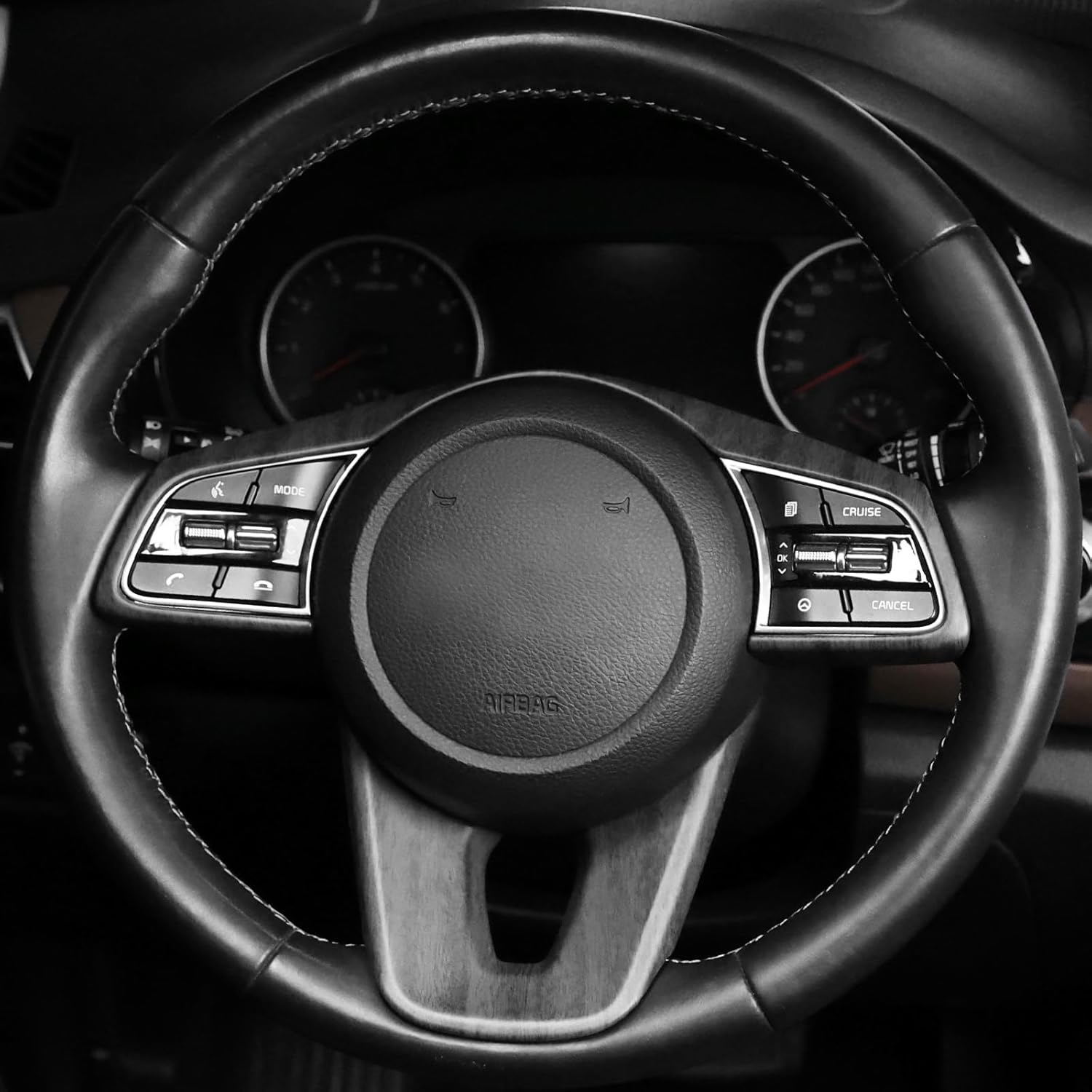 Matte Wood Grain Style ABS Car Steering Wheel Frame Cover Steering Wheel Button Panel Protection Frame Molding Trim Compatible with Kia Seltos 2020-2026 Accessories