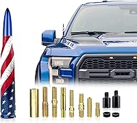 Vista 1 de Ajxn 1 antena tipo bala para automóvil y camión con diseño de bandera estadounidense, compatible con F150 F250 F350 Super Chevrolet Duty Raptor