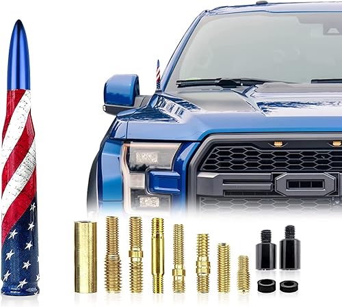 Miniatura 7 de Ajxn 1 antena de bala para automóvil y camión diseño de bandera estadounidense compatible con F150 F250 F350 Super Chevrolet Duty Raptor Dodge Ram
