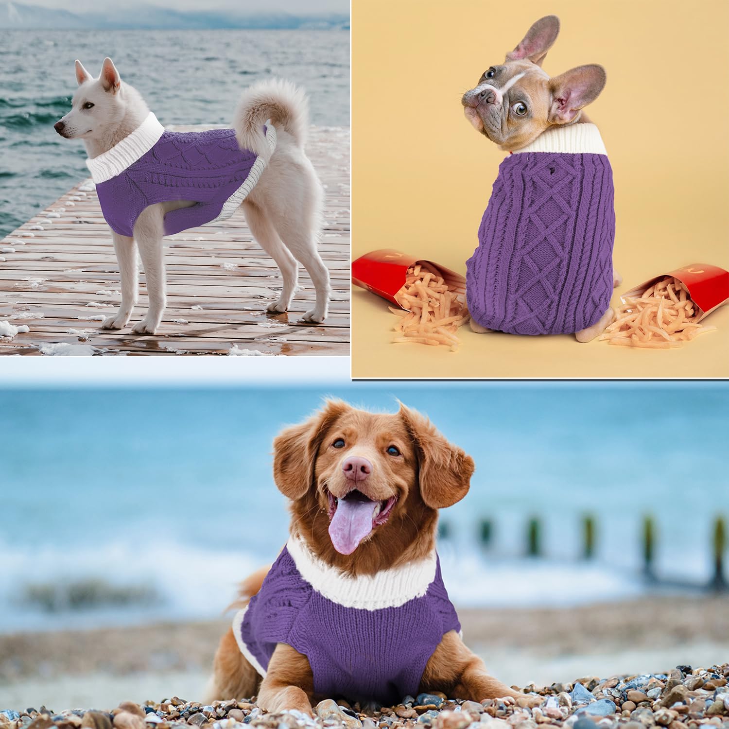 Suéteres para perros pequeños con agujero para correa, cuello alto, suéteres de punto para niños y niñas, ropa cálida suave y de alta elasticidad para mascotas para otoño e invierno, camisas para