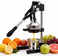 Xiwrdok Cast Iron Manual Citrus Juicer with Stainless Steel Cup - Heavy Duty Hand Press for Oranges, Lemons, Pomegranates (Black)