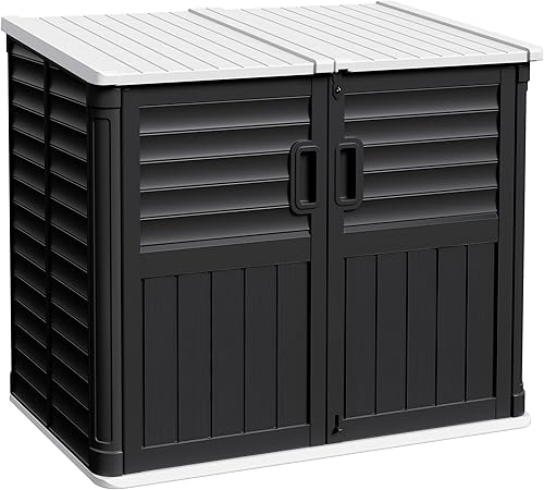 Miniatura 8 de Devoko Cobertizo de almacenamiento de resina para exteriores, gabinete de almacenamiento para exteriores de 34 pies cúbicos sin estante, Beige,Negro
