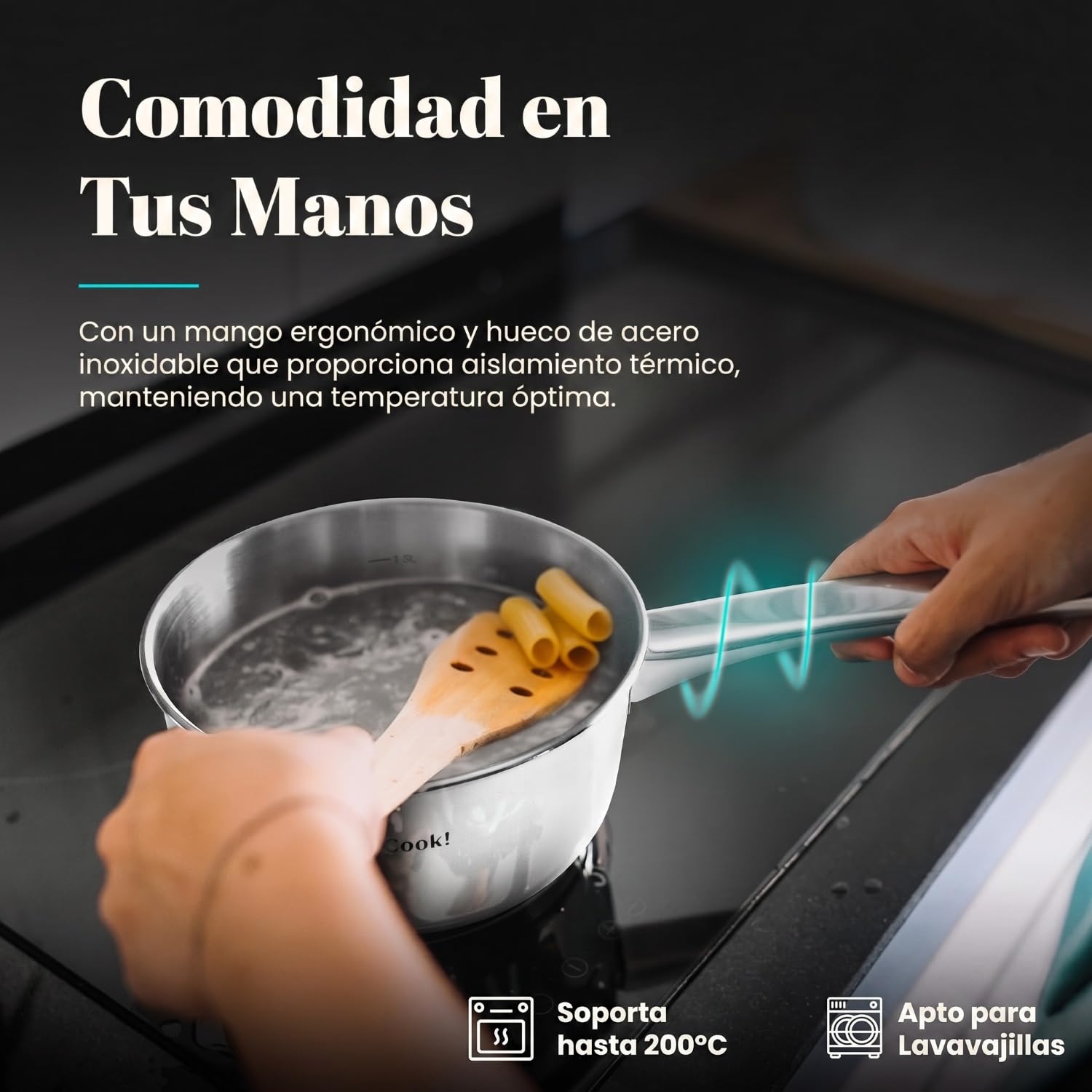 WECOOK Cazo Acero Inox 18/10, Ø 18 cm, 2,1 L, Inducción, Base Tricapa | Fondo termodifusor de 4,3 mm, pico vertedor, escala medidora, horno hasta 200 °C, lavavajillas