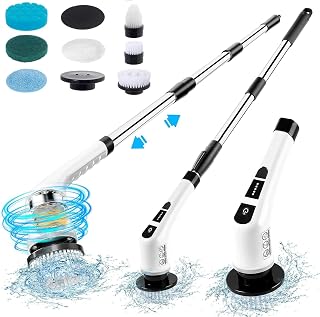 Electric Spin Scrubber Wireless, Cleaning Brush with 9 Replaceable Brush Heads, Adjustable Extension Long Handle Shower Cleaner for Bathroom Floor Bathtub and Tile Scrubber