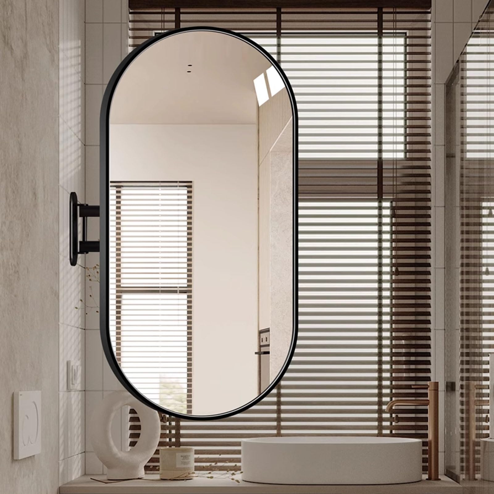 Fitlin Oval Wall Mirror for Bathroom Corner Design with Swinging Arm Retractable ty Mirror Metal Frame Perfect for Changing Room(Black,60x90cm/24x36in)