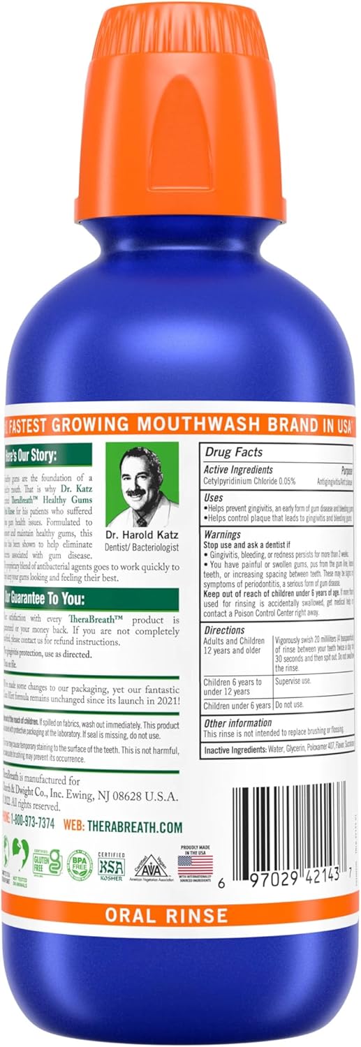 TheraBreath Healthy Gums Oral Rinse Clean Mint - 16 oz, Pack of 6