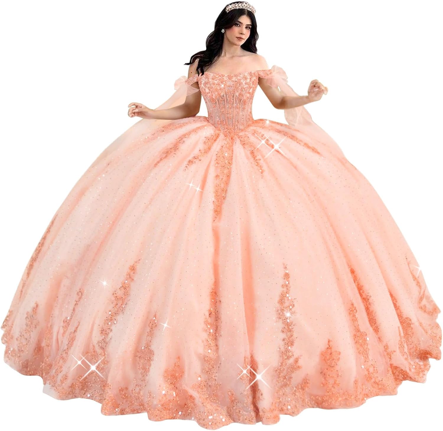 Ftupza Lace Appliques Quinceanera Dresses with Bow Sparkly Tulle Ball Gown Layered Beaded Sweet 16 Dress - Image 5