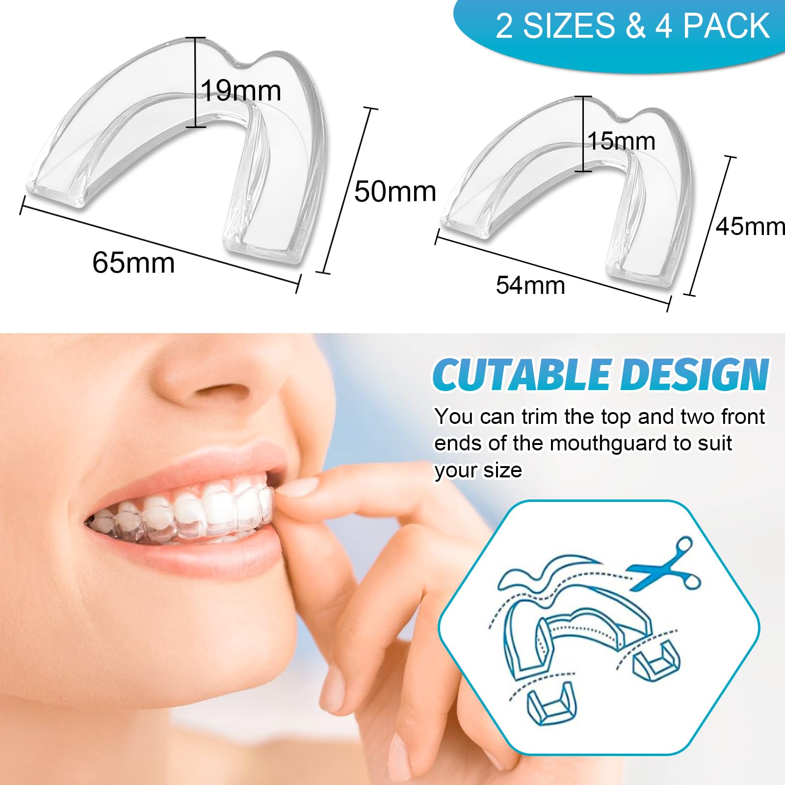 4 Piezas Férulas Dentales, 2 tamaños Ferula Descarga Bruxismo, Kit de Protección Dental, Férula de Descarga Nocturna, Mejora la Del Sueño