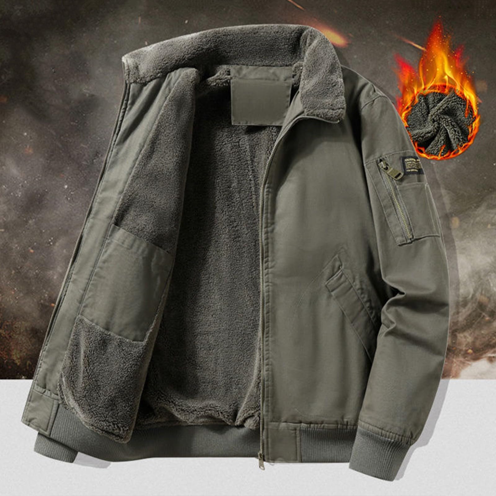 Giacca da uomo foderata in sherpa, giacca termica da uomo, extra calda, a maniche lunghe, felpa spessa, casual, alla moda, con tasche con cerniera, colletto con risvolto, taglie forti, cappotti larghi