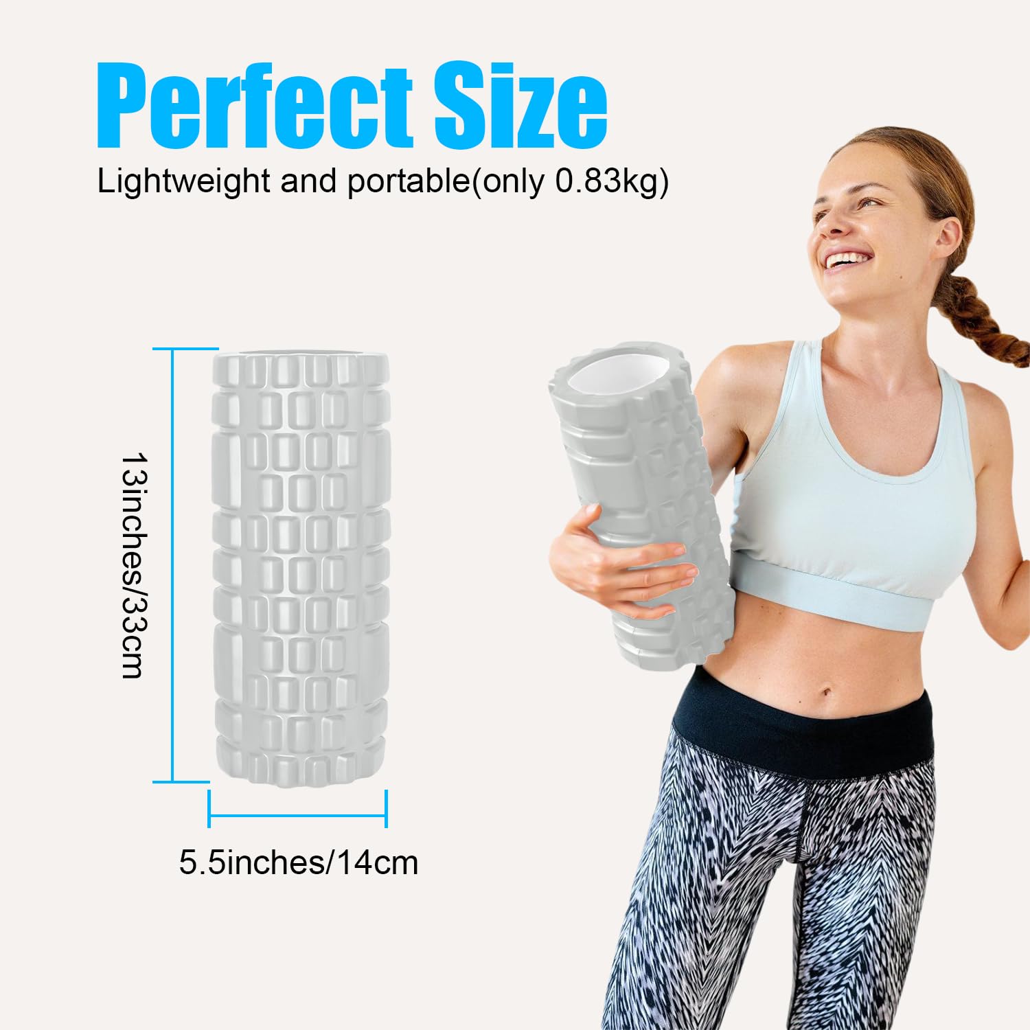Foam Roller, Vylaier Rullo Massaggio Muscolare per Yoga, Pilates, Stretching, Roller Pilates Massaggio Gambe, Schiena e Braccia, essenziale per rilasciare le tensioni muscolari - 33x14cm