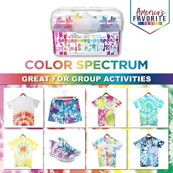 Tulip One-Step Tie-Dye Color Spectrum Tub, 24 Bottles, Rainbow Colors, All-in-One Tie Dye Kit for Large Groups, Permanent on Fabric, Pre-Filled Bottles, Gloves, Instructions