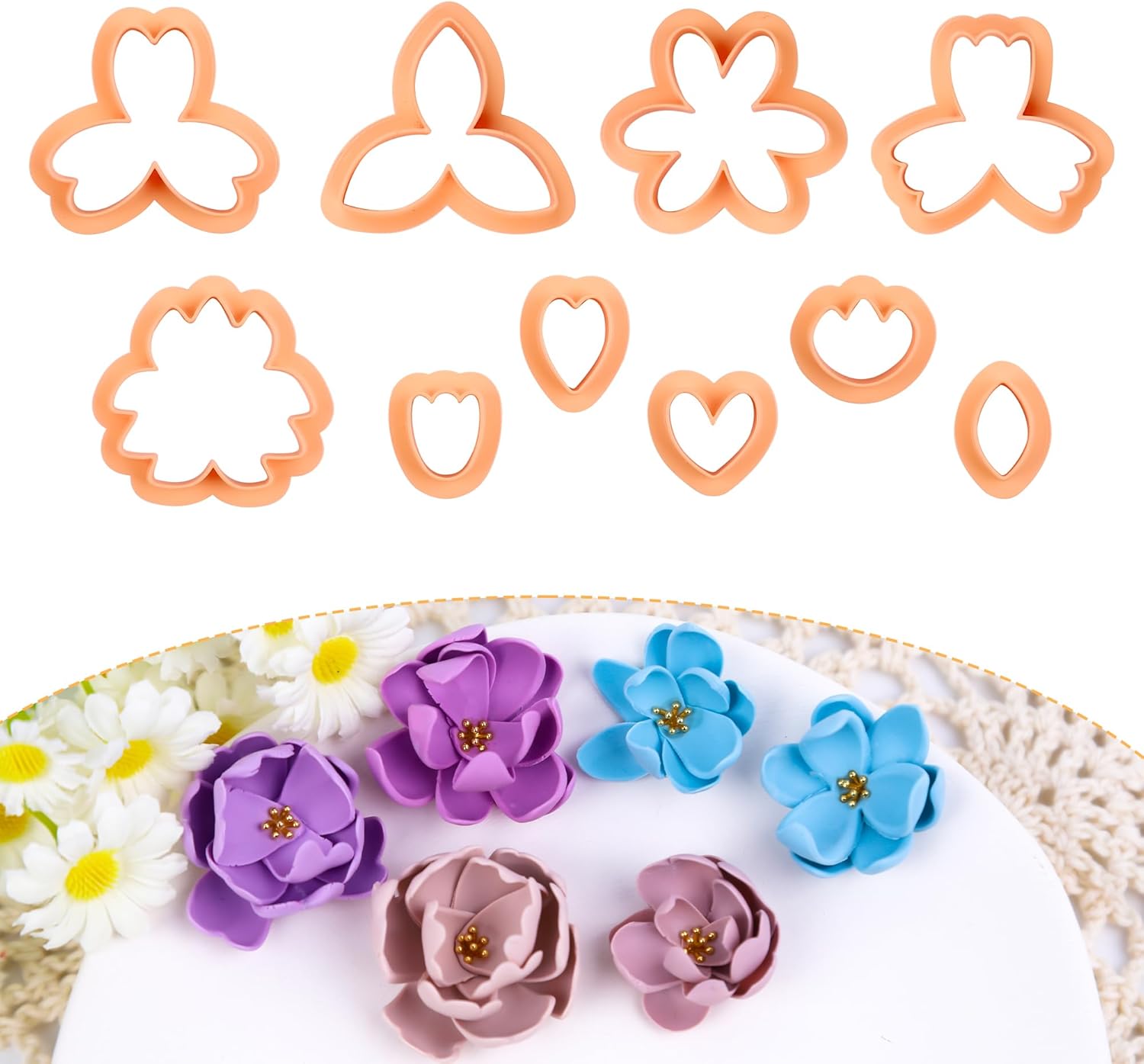 Puocaon Flower Petal Polymer Clay Cutters - Clay Cutters for Earrings Jewelry Making petal A