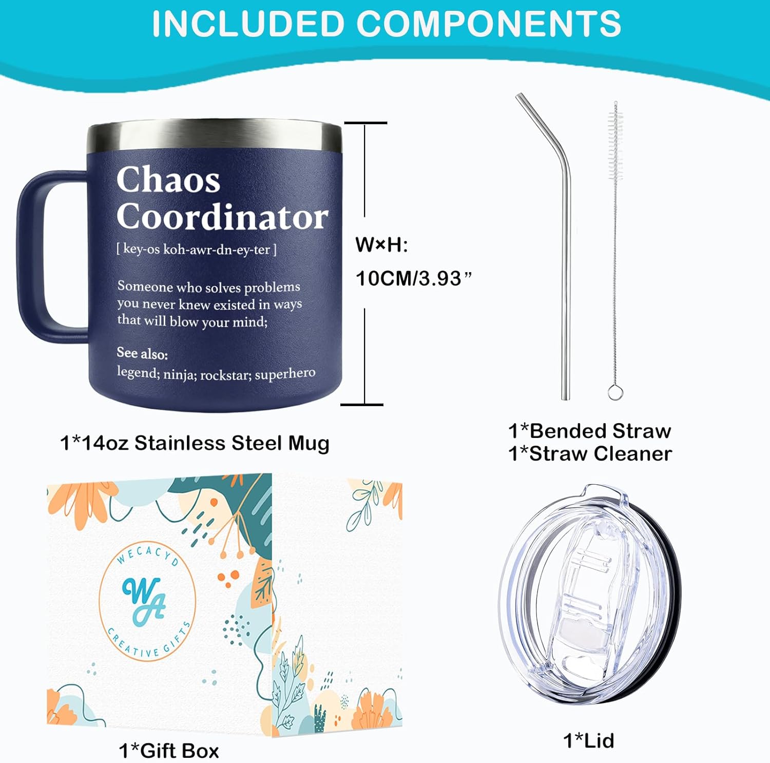WECACYD Employee Appreciation Gifts - Thank You Gift, Christmas Gifts for Men, Teacher, Boss, Office Coworker, Bus Driver, Mentor, Job Promotion - 14oz Chaos Coordinator Mug Navy Blue - Image 4