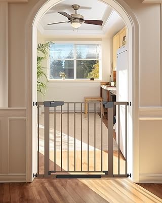 Cumbor 29.7-40.6" Baby Gate for Stairs, Mom's Choice Awards Winner-Dog Gate for Doorways, Pressure Mounted Auto-Close Pet Gates for Dogs Indoor, Safety Child Gate with Easy Walk Thru Door, White