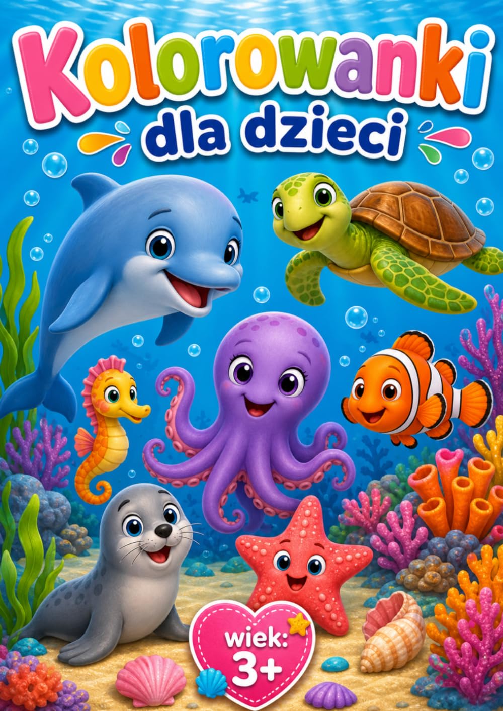 Zwierzęta morskie. Kolorowanki dla dzieci: Duże obrazki i grube kontury dla dzieci 3+