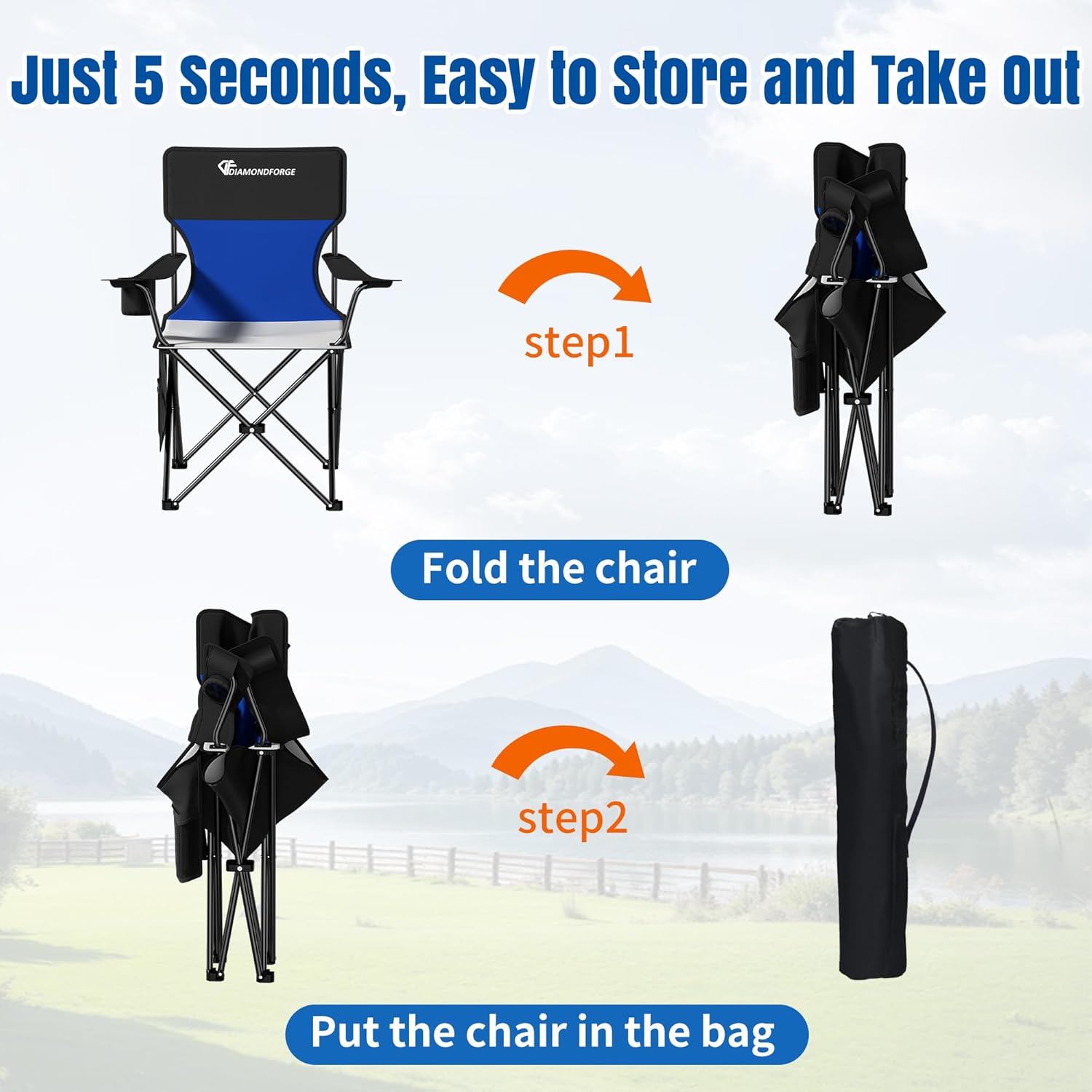 Oversized Folding Camping Chair, 500lbs Bearing Capacity Portable Lawn Camping Chair for Adult, Outdoor Camping Chair with Wider Cup Holder and Side Pocket for Hiking Fishing Sports - Image 6