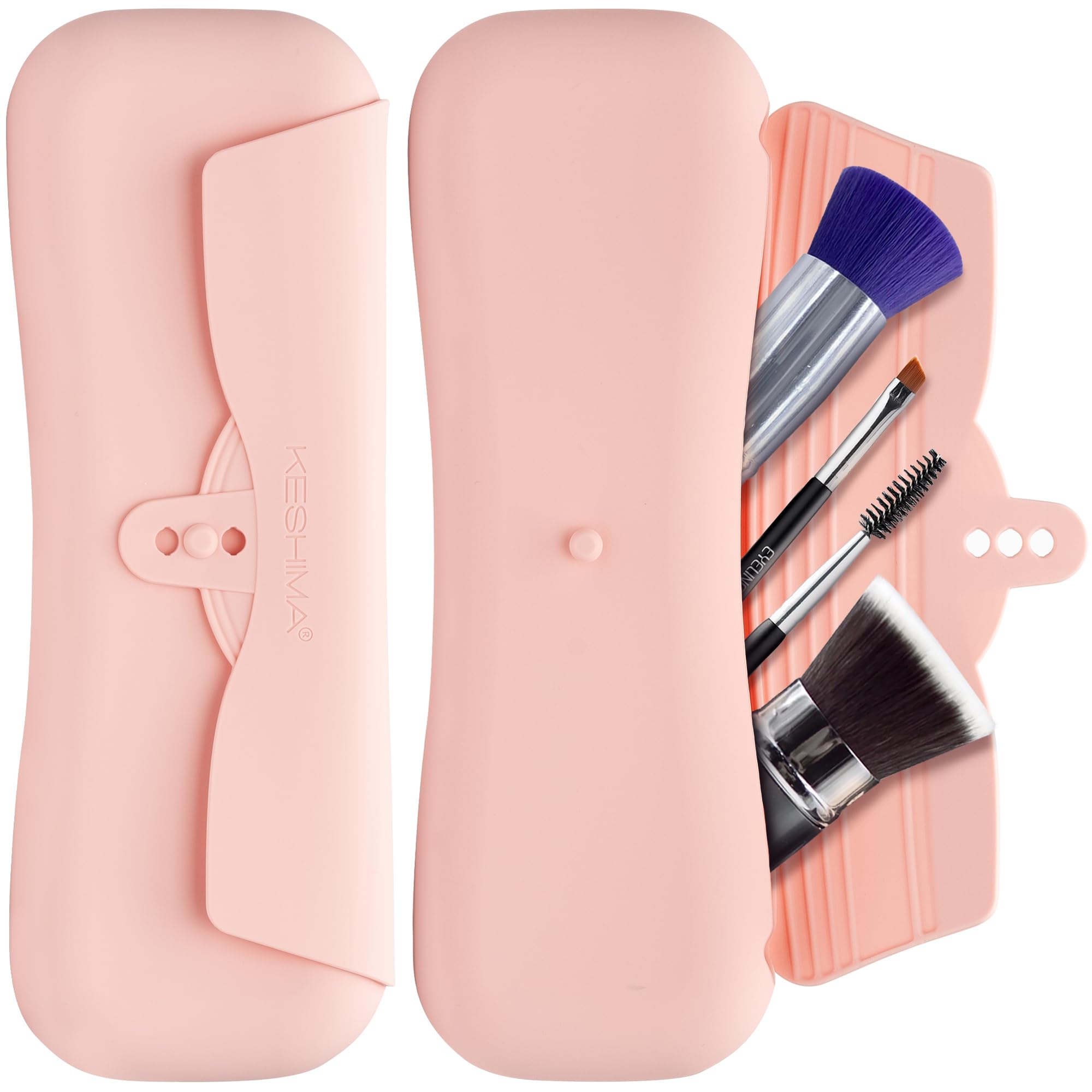 KESHIMA Silicone Makeup Brush Holder Soft Stylish Travel Makeup Brush Holder for Beauty On-the-Go, Pink-picture-39