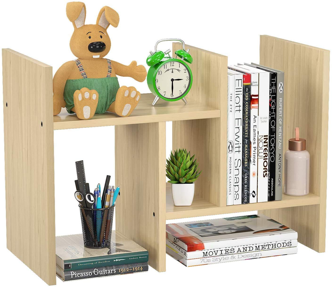 U-HOOME Bamboo Desk Storage Organizer, Desktop Display Shelf Rack, Multipurpose Bookshelf, Expandable Desktop Stand Bookcase, Office Storage Rack - Free Style Displa Natural Stand Shelf (Burlywood)