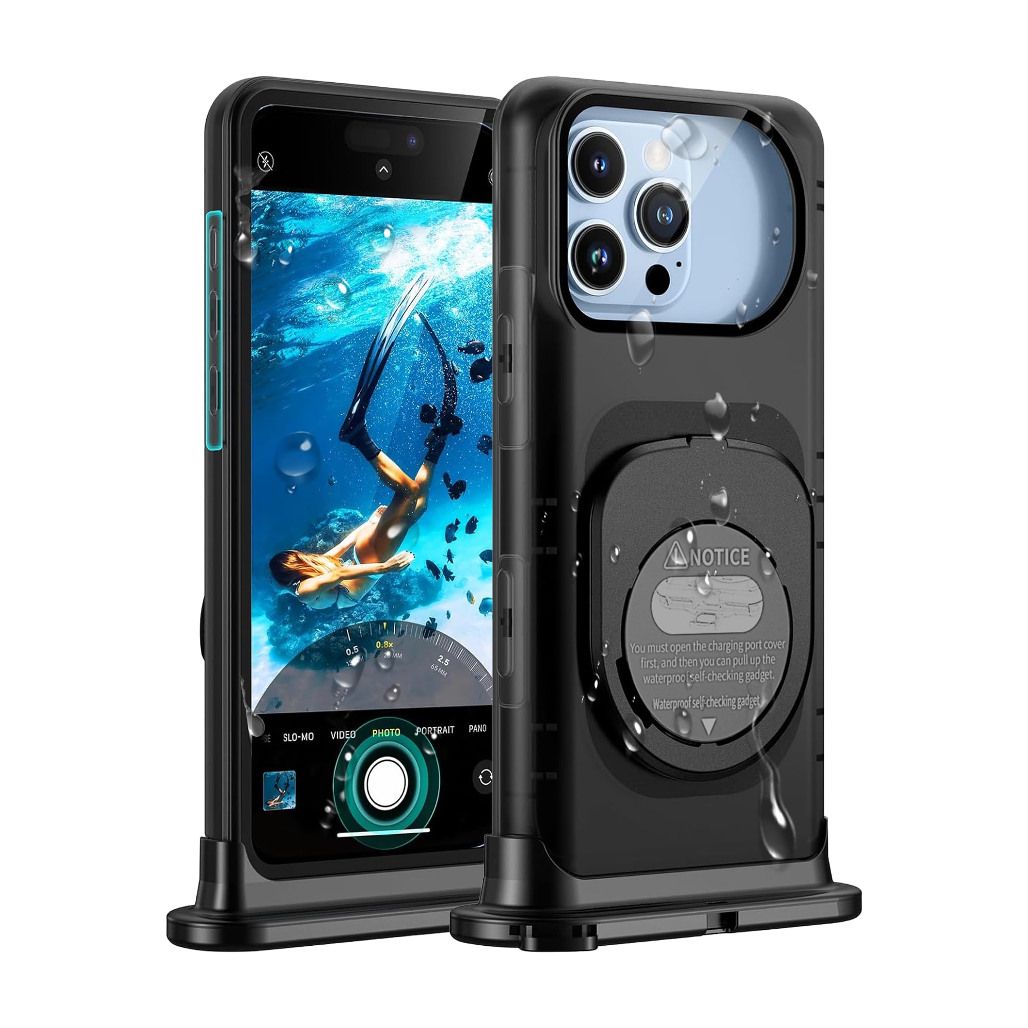 Lanhiem Coque Étanche 15M pour iPhone 16 Pro Max 16 Plus/15 Pro Max 15 Plus/14 ProMax 14 Plus/13 ProMax/12 ProMax, IPX8 Pochette Téléphone Étanche Plongée pour iPhone 12 à 16 (6.7-6.9''), Noir
