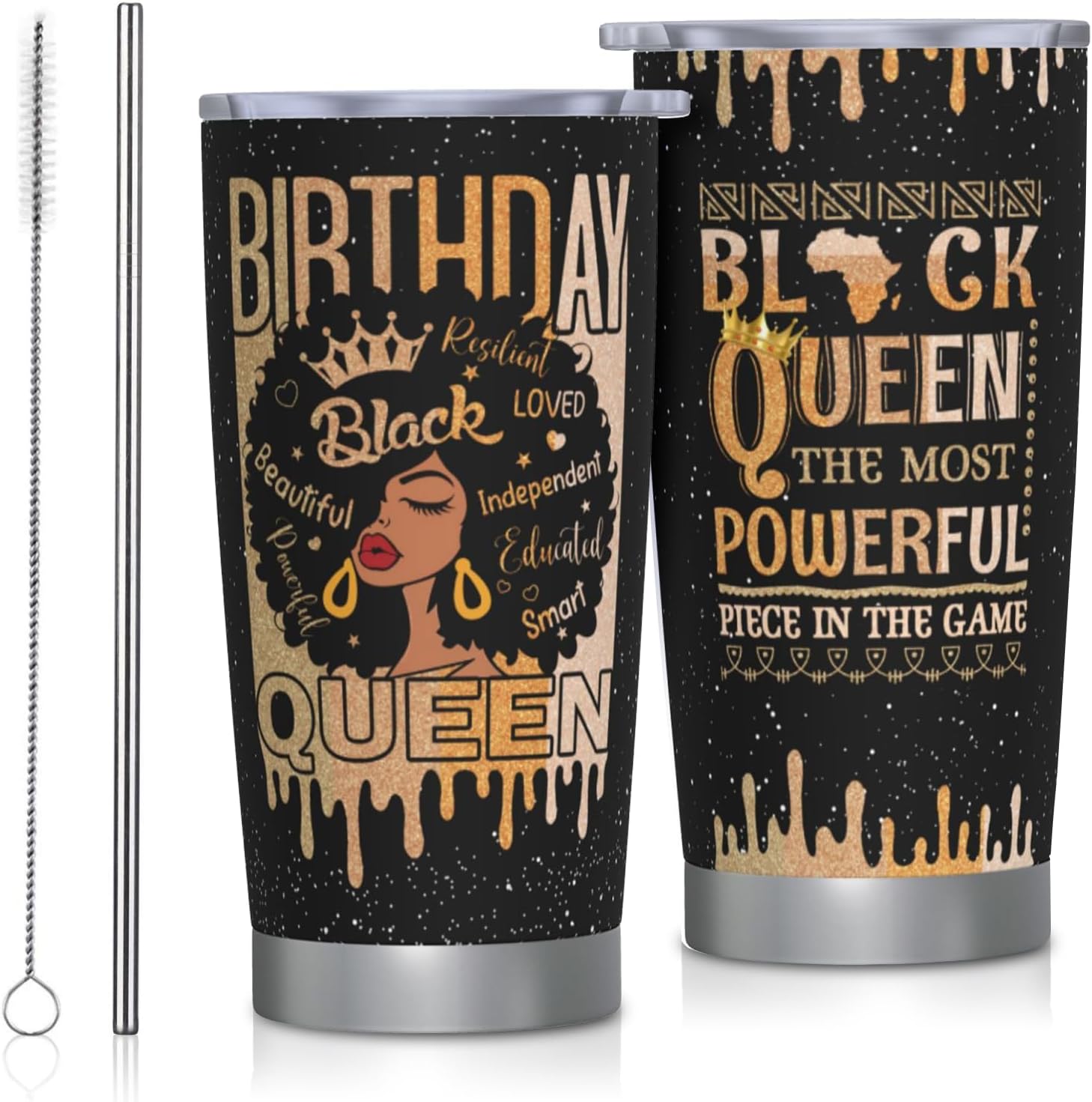 African American Birthday Gifts for Women, Birthday Black Lady Women Girl Positive Tumbler 20oz Stainless Steel, Afro Encouragement Inspirational Bday Gifts Idea for Mom Sister Friend Boss