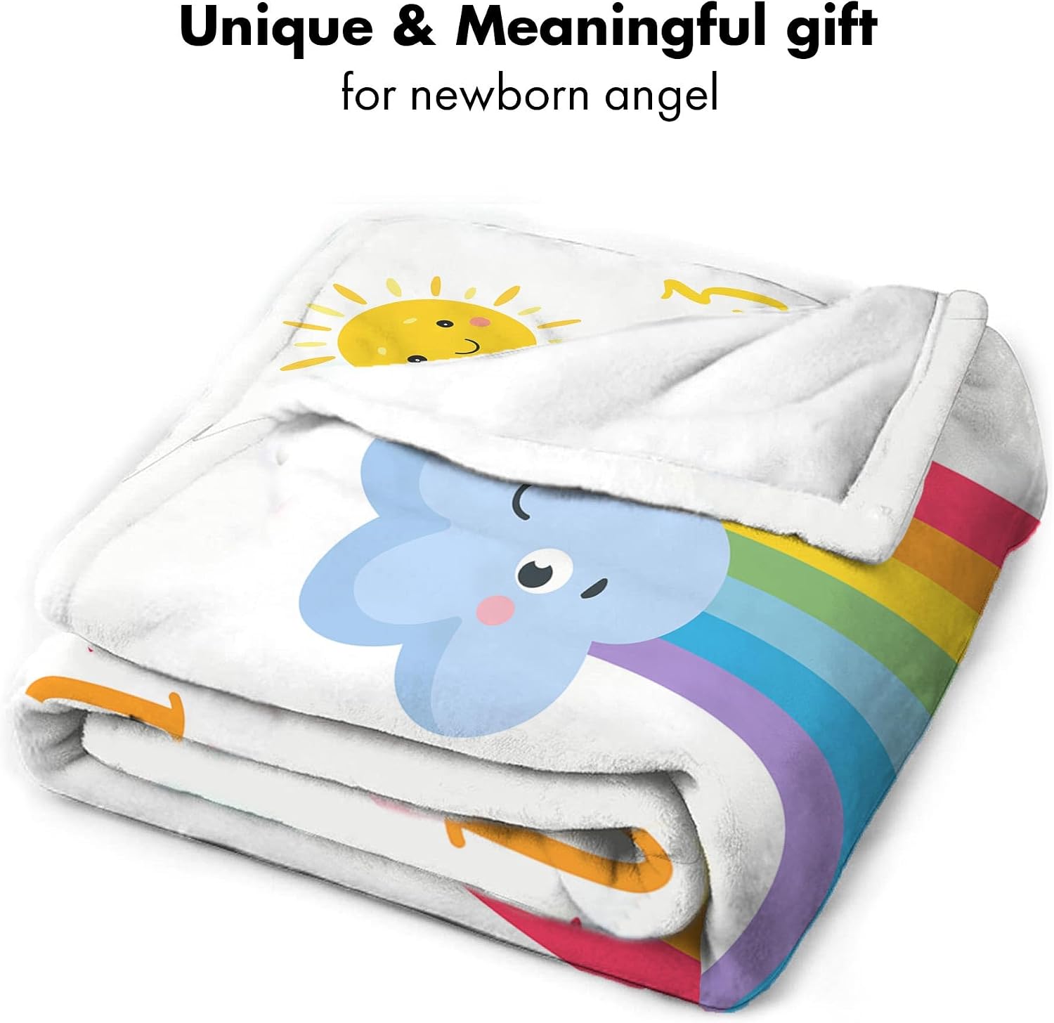 Personalized Rainbow Baby Blanket with Sun and Clouds, Custom Name Colorful Milestone Fleece, Bright Infant Month Tracker, Cheerful Sunshine Swaddle, Plush Newborn Photo Prop, Soft Nursery Wrap