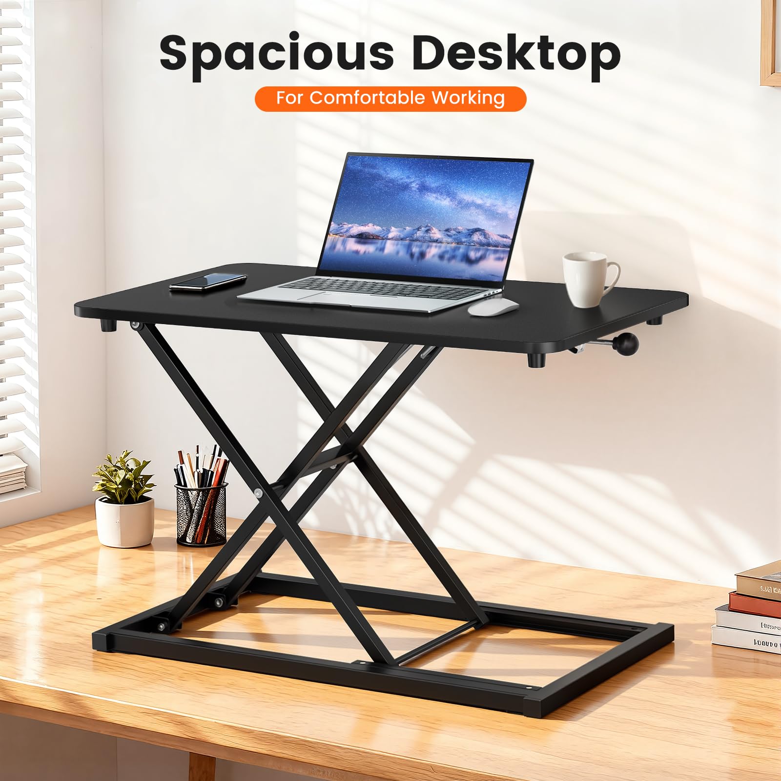 Convertitore da scrivania regolabile in altezza, 60 x 34 cm, supporto ergonomico per tastiera e mouse per scrivania, monitor da tavolo e supporto per laptop per l'ufficio di casa