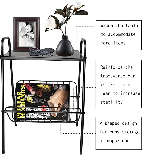 Miniatura 4 de Mesa auxiliar, mesita de noche de metal, mesa de tocadiscos con soporte para revistas, soporte para tocadiscos con almacenamiento, mesa auxiliar