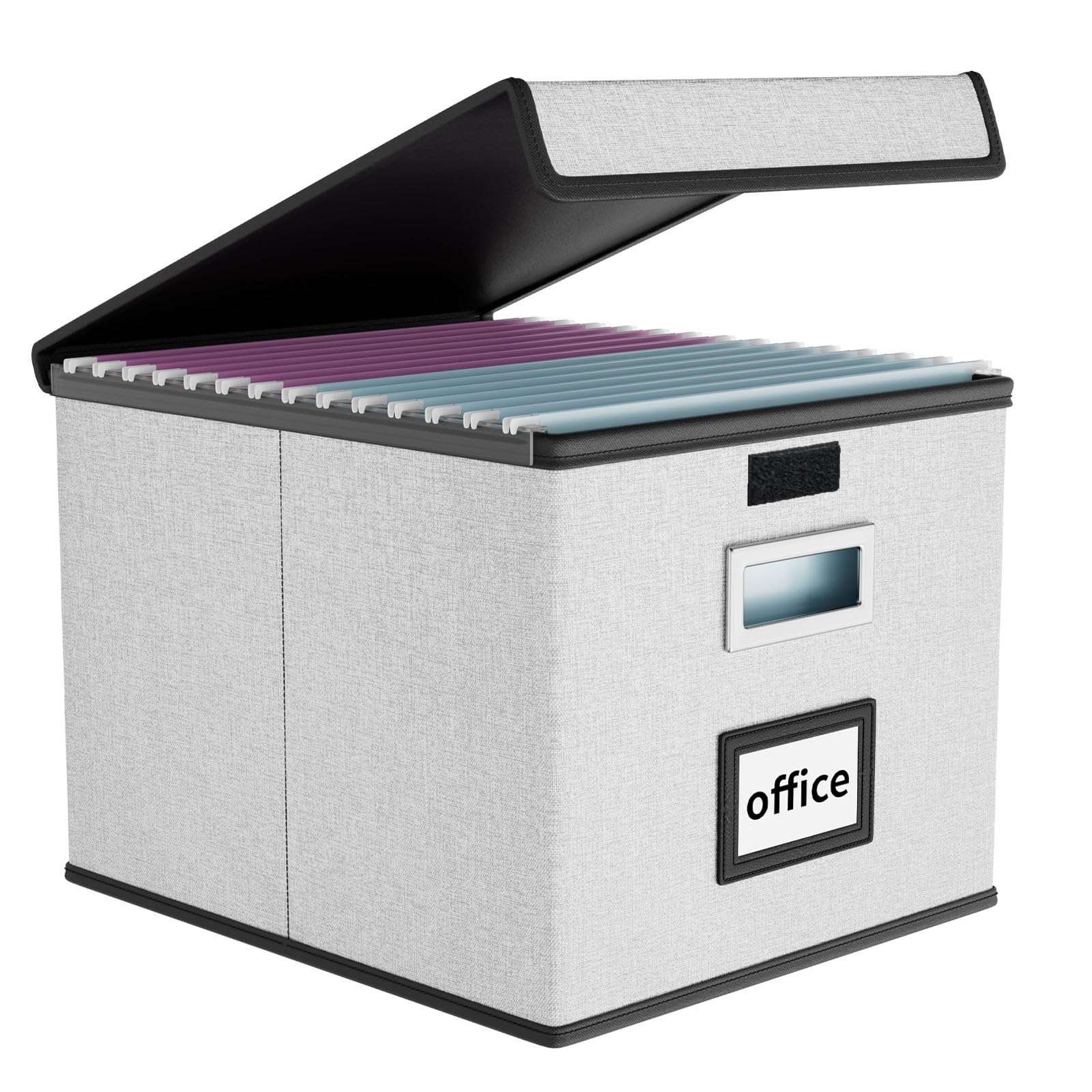 Huolewa File Organizer Box with Lid, Collapsible File Folder Organizer for Office Document Storage, Filing Box with Plastic Slide for Letter Size