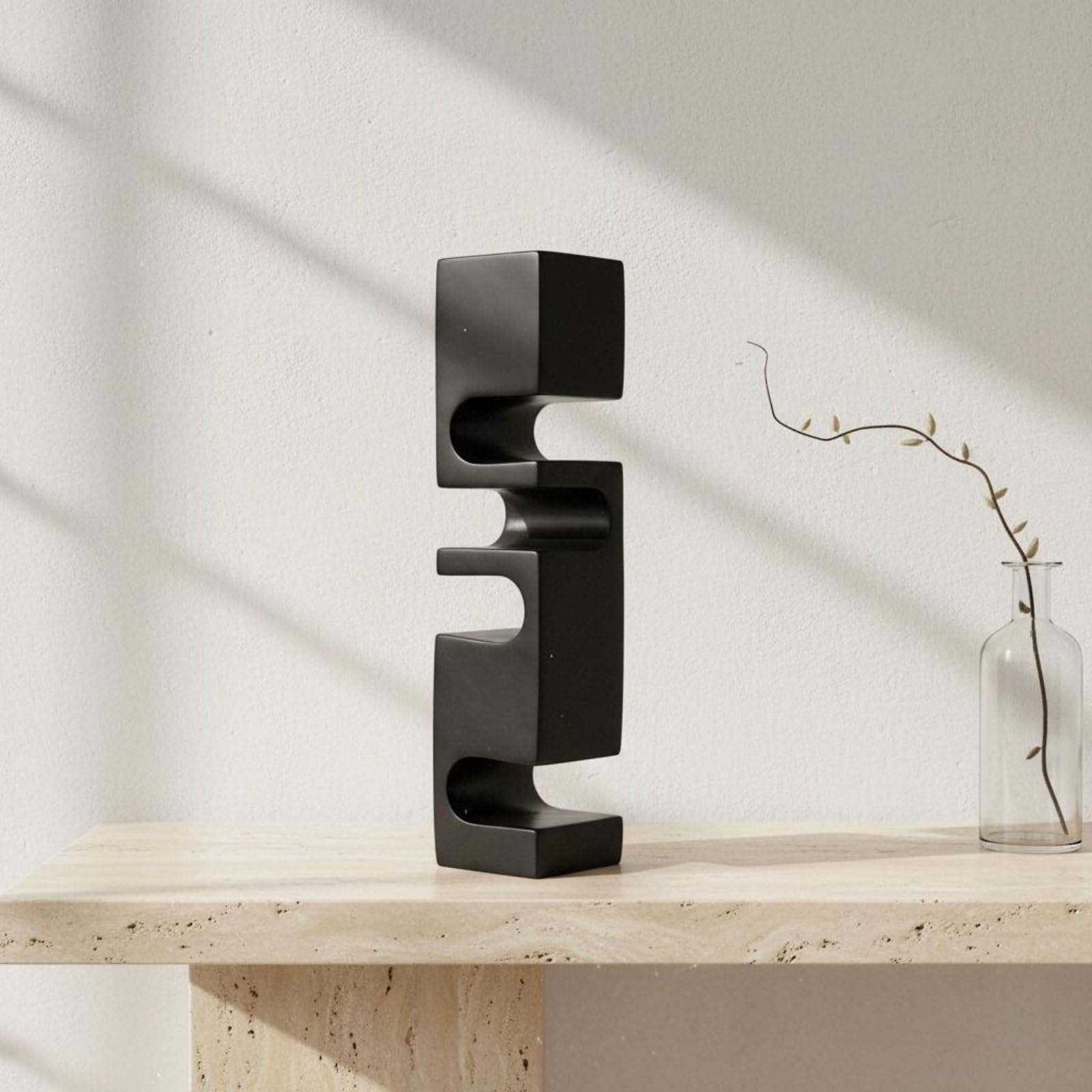 Colcolo Skulptur Abstrakte Harz Skulptur Statue Figur Dekoobjekt Nordischer Minimalismus mit Sanften Vertiefungen Leichtes Kunstharz für Einrichtung Wohnzimmer Hotelzimmer, Weiß, 9-9-38cm