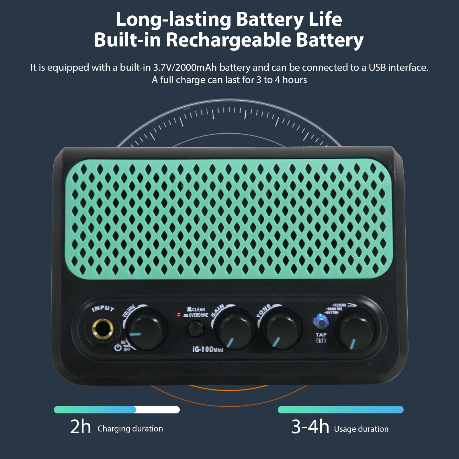 Drfeify Haut-Parleur de Guitare électrique, Connexion sans Fil BT, Boîte à Rythmes, Bouton de tonalité, Commandes de Gain et de tonalité, Rechargeable, Noir, pour Guitaristes