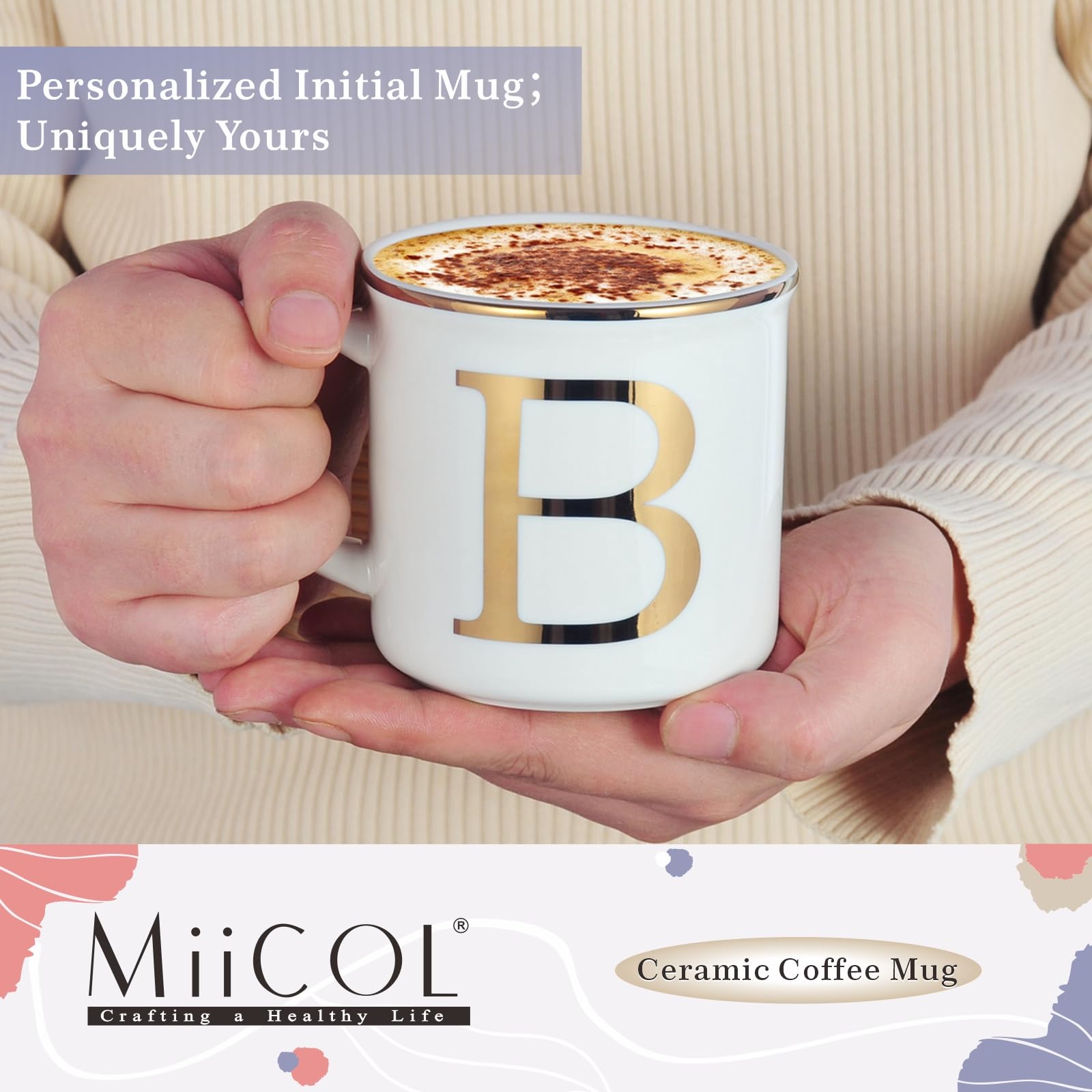 Amazon.com: Miicol Ceramic Coffee Mug 16 oz, Monogram Coffee Cup, Golden  Initial Tea Mug, Personalized Tea Cup, Unique Gift, Large Mug for Home,  Office, Letter B : Home & Kitchen