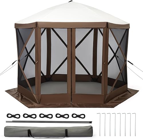 GarveeLife Tienda de campaña desplegable de 6 lados de 11.5 x 11.5 pies, tienda de campaña impermeable con protección UV, toldo portátil para