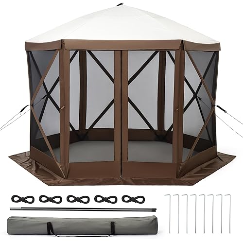GarveeLife 11.5x11.5 ft 6-Sided Pop Up Gazebo Tent, Waterproof UV Protected Screen Tent, Portable Camping Canopy Sun Shelter with Carry Bag, Guy Ropes & Stakes, for Camping Outdoor Party Backyard