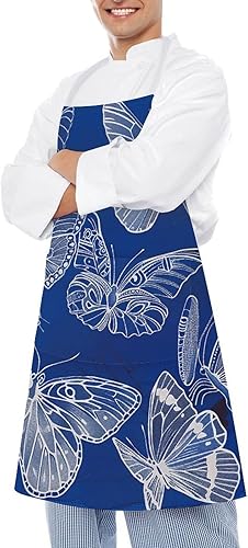 Miniatura 4 de MUSM Apron for Adults - 27.6 X 31.5 Inch, Heavy-Duty Polyester Aprons with Two Large Pockets, Waterproof Several Butterfly Lines Kitchen Apron for