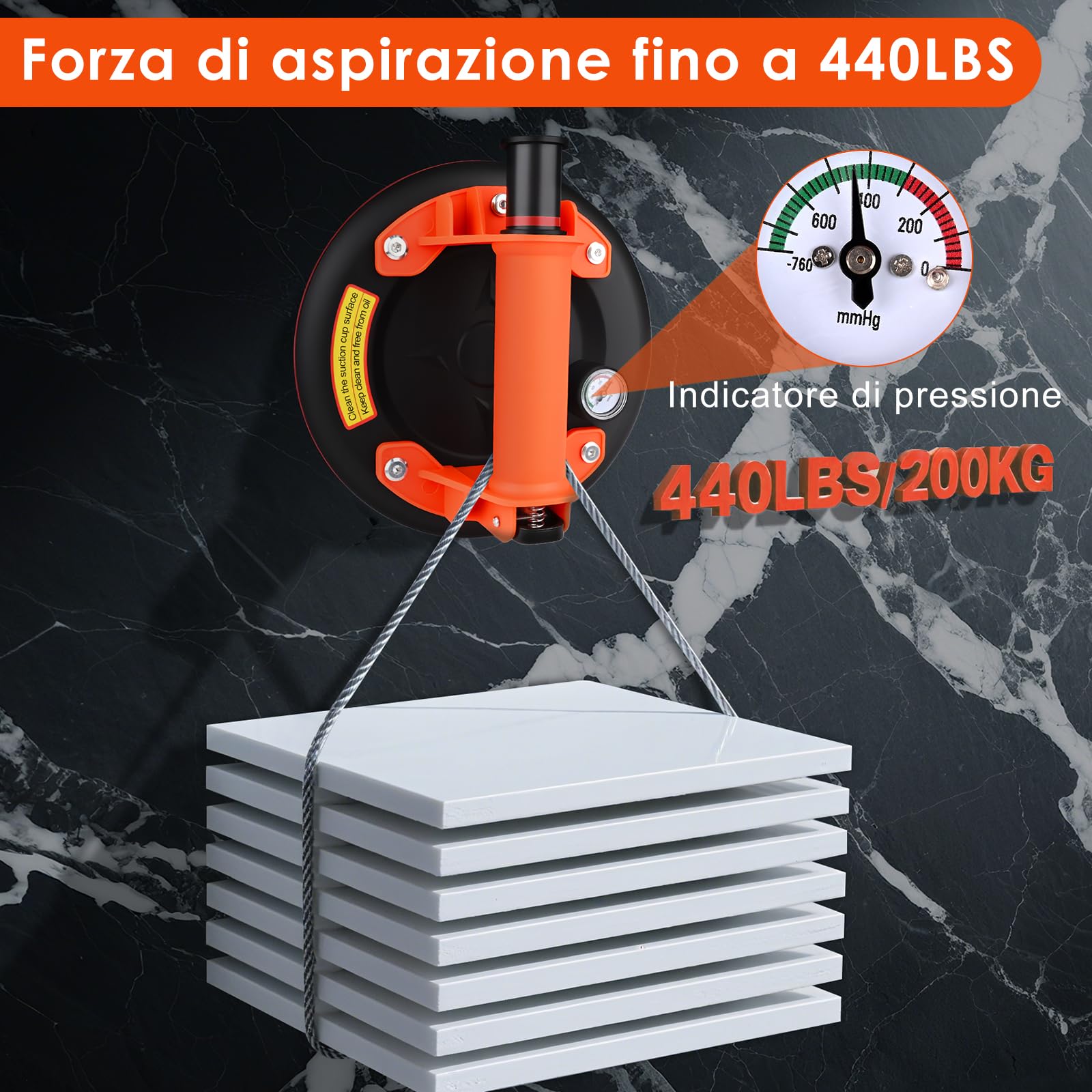 GuKKK 2 Ventose per Piastrelle con Manometro, Ventosa Sottovuoto, Diametro 200 mm con Scatola di Trasporto, Supporto Fino a 200 kg, Ideale per Piastrelle, Vetri, Parabrezza, Mobili