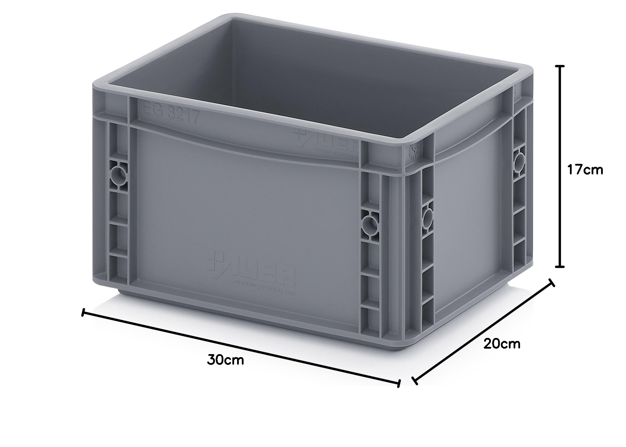 Auer Packaging 2 recipientes europeos de 30 x 20 x 17 cm, color gris, incluye metro plegable gratis, juego de 2 unidades