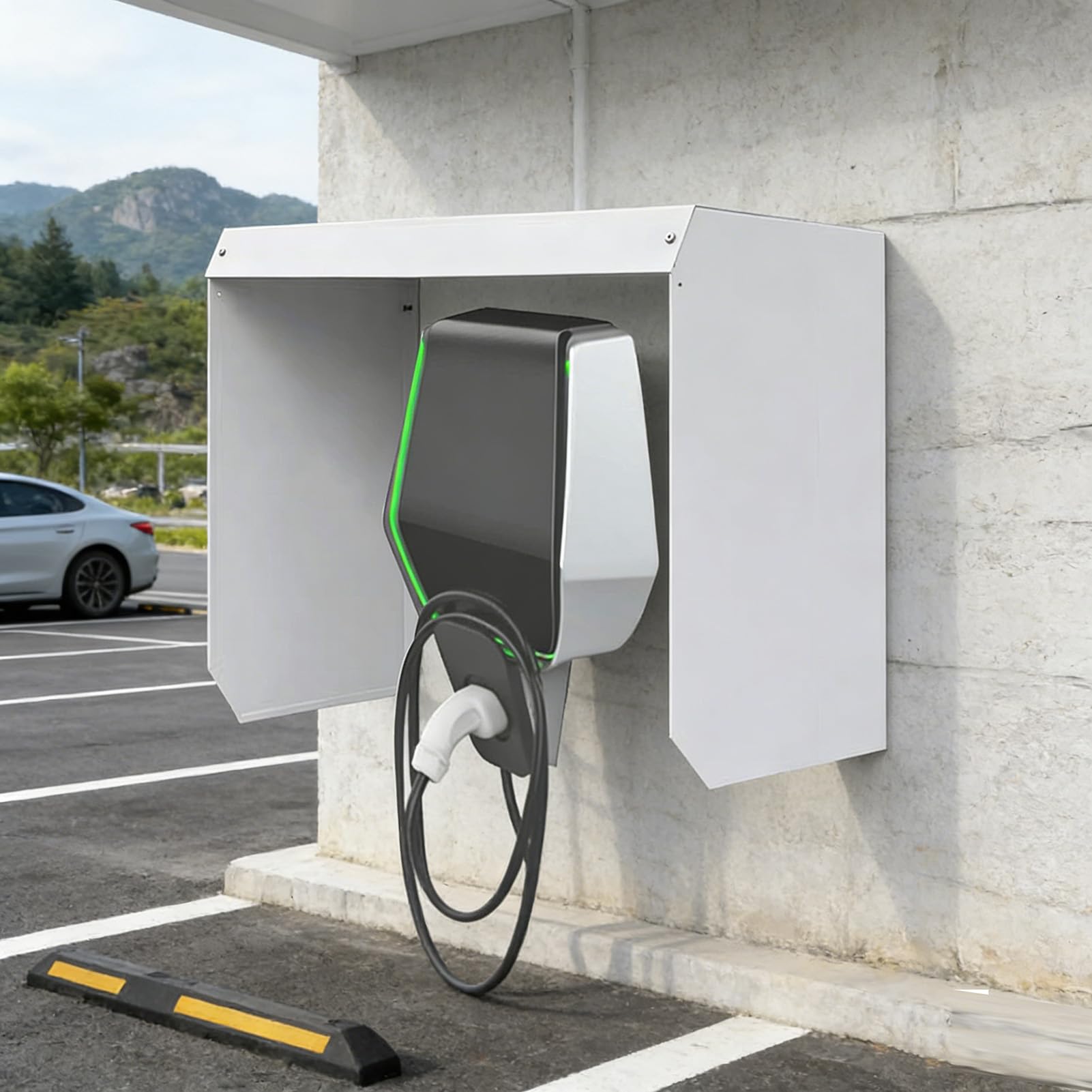 Generisch Odporny na warunki atmosferyczne uchwyt ścienny do stacji ładowania pojazdów elektrycznych, metalowy daszek ochronny do stacji ładujących, uniwersalne zabezpieczenie dostępu do gniazd