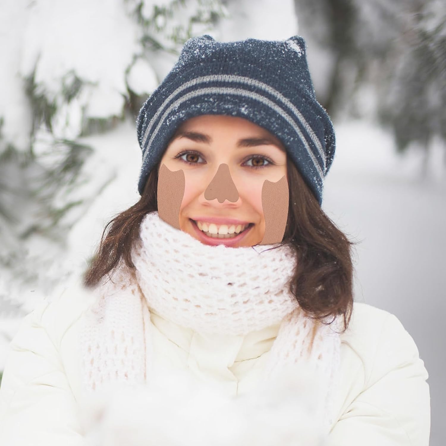 VOSAREA 10pcs Anti-Freeze Nasal Patches and Nose Protectors, Waterproof Cold-Weather Face Warmers for Skiing, Outdoor Sports, Cycling, Winter Activities, Beige