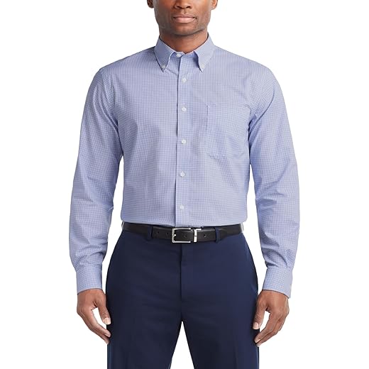 Tommy Hilfiger Men's Non Iron Regular Fit Check Button Down Collar Dress Shirt, Empire Blue, 16.5" Neck 34"-35" Sleeve