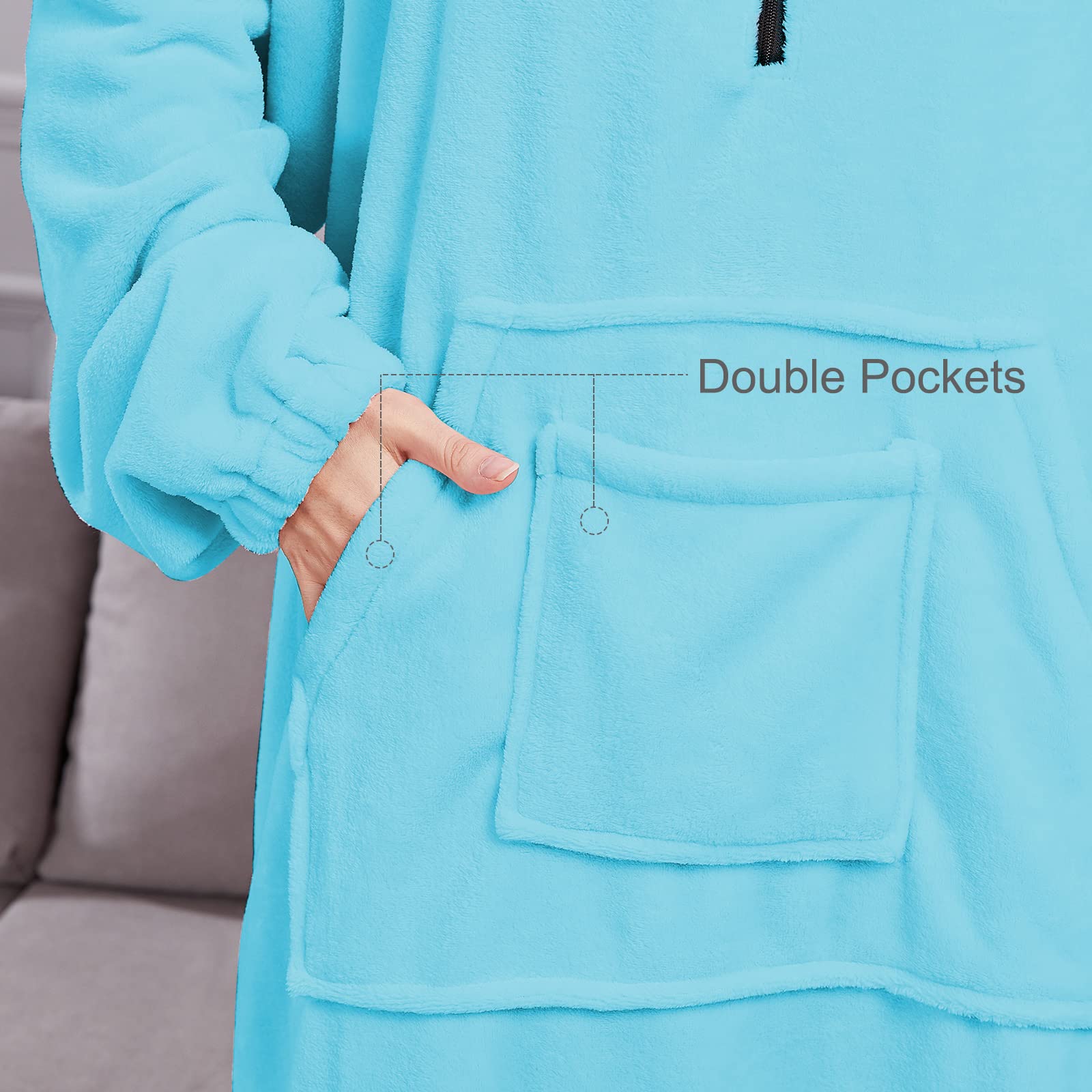 Genfien Oversized Hoodie Sweatshirt Blanket Super Soft Warm Comfortable Blanket Hoodie One Size Fits Women Girls Men Boys Friends Pale Blue - Image 4