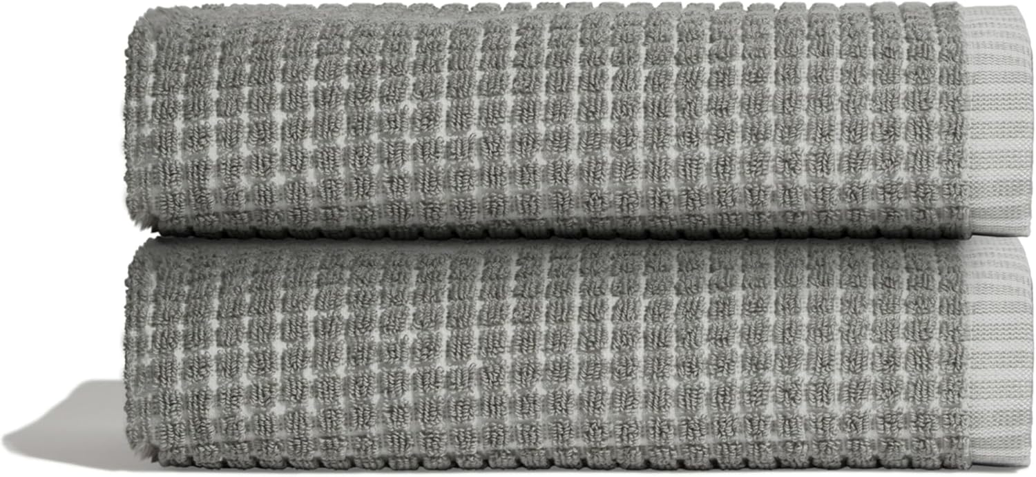 ONSEN Cotton Hand Towel — Sculpted Terry Texture, Quick-Dry, Low-Lint, Plush & Lightweight (Grey Fog, 2X Hand Towel)